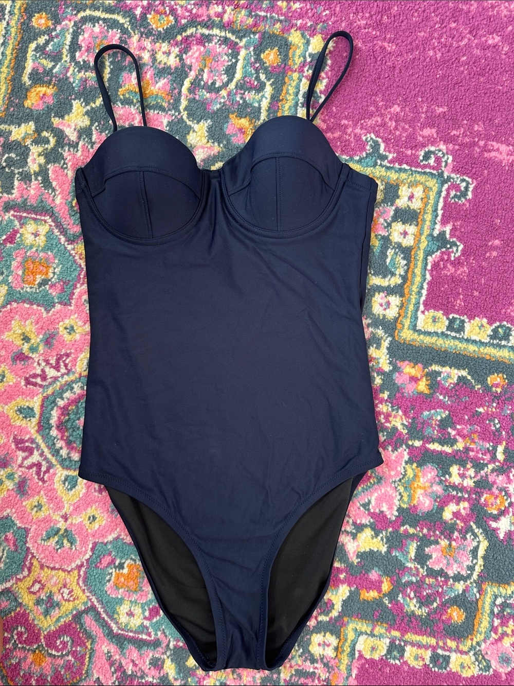 J Crew Heritage Balconette Navy One Piece Bathing Suit - Picture 2 of 2